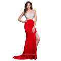 Grace Karin Women Sexy Backless V-Neck High-Split Shining Rhinestone Sequins Red Long Prom Dresses CL008914-1